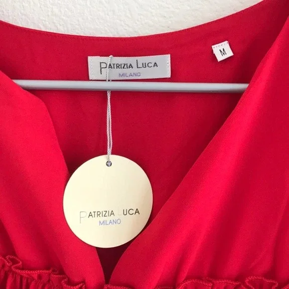 Patrizia Luca Ruffle Sleeve 3/4 Top Red Size Small - Picture 3 of 7